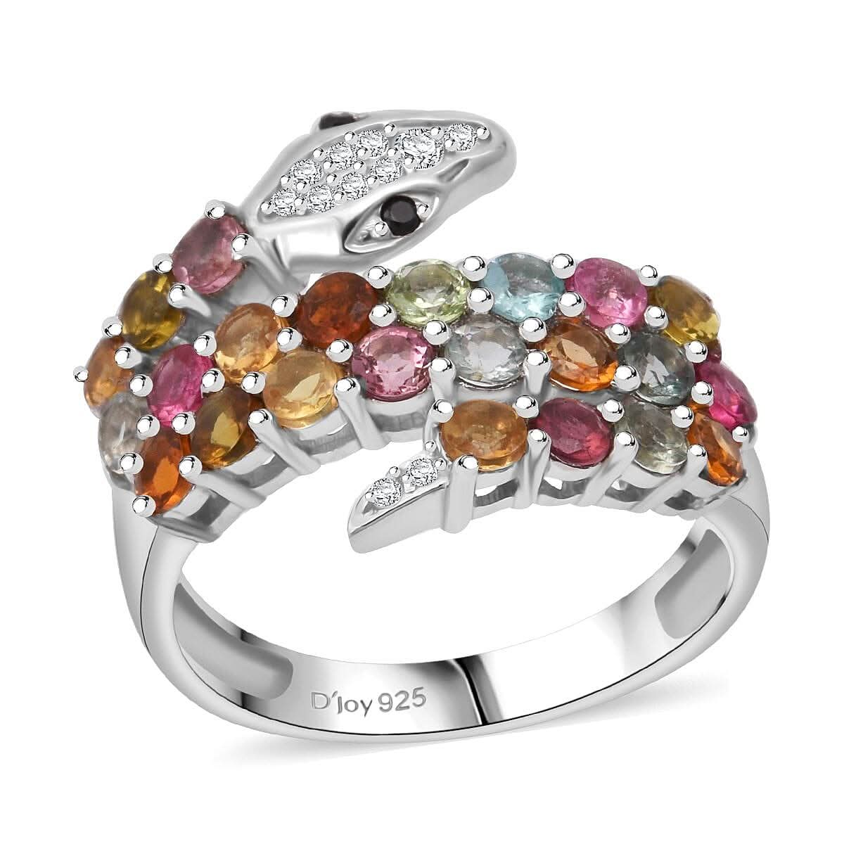 D'Joy Multi-Tourmaline and Multi Gemstone 2.00 ctw Ring in Rhodium Over Sterling Silver (Size 10.0)