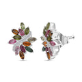 D'Joy Multi-Tourmaline and White Zircon 2.00 ctw Autumn Leaf Earrings in Rhodium Over Sterling Silver - Sticky add to cart bar