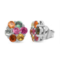 D'Joy Multi-Tourmaline 1.00 ctw Stud Earrings in Rhodium Over Sterling Silver - Sticky add to cart bar