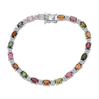 D'Joy Premium Multi-Tourmaline and Moissanite 9.15 ctw Bracelet in Rhodium Over Sterling Silver (6.50 In)