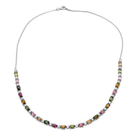 D'Joy Premium Multi-Tourmaline and Moissanite 12.50 ctw Floral Necklace in Rhodium Over Sterling Silver 18 Inches