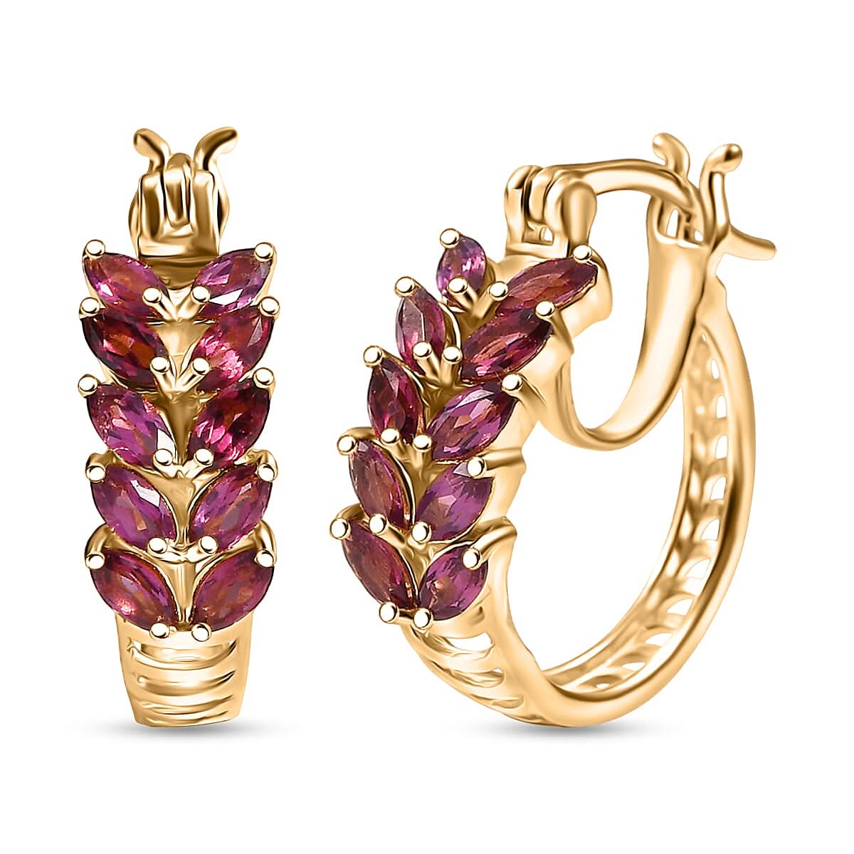 EverTrue Orissa Rhodolite Garnet 2.10 ctw Leaf Earrings in 18K YG Plated