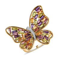 GP Multi Gemstone Butterfly Ring in 18K Vermeil YG Over Sterling Silver (Size 10.0) 4.15 ctw