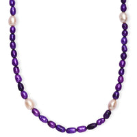 Freshwater Pearl and Purple Dyed Pearl Necklace in Stainless Steel 18 Inches