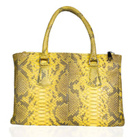 The Grand Pelle Handcrafted Gold Genuine Python Leather Satchel Bag (12.59"x8.46"x5.7")