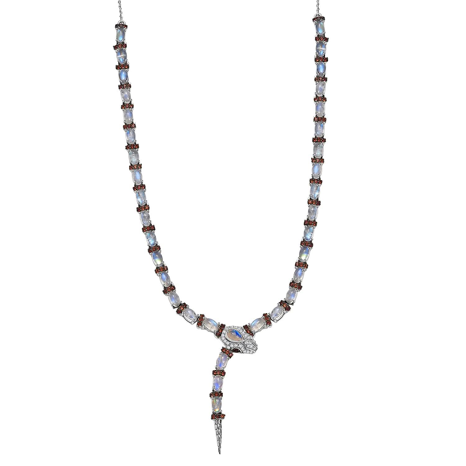 GP Trionfo Collection Rainbow Moonstone and Multi Gemstone 10.80 ctw Serpentine Necklace 18 inches in Rhodium Over Sterling Silver
