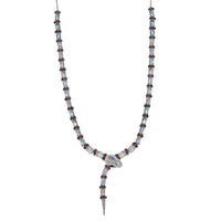 GP Trionfo Collection Rainbow Moonstone and Multi Gemstone 10.80 ctw Serpentine Necklace 18 inches in Rhodium Over Sterling Silver