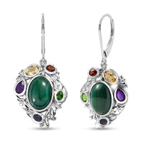 EverTrue African Malachite and Multi Gemstone 19.10 ctw Blooming Garden Earrings in Platinum Bond