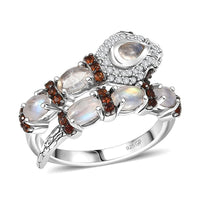 GP Rainbow Moonstone, Multi Gemstone Ring in Rhodium Over Sterling Silver (Size 10.0) 2.10 ctw