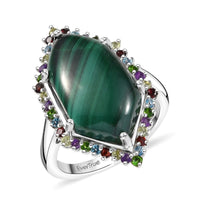 EverTrue African Malachite, Multi Gemstone Ring in Platinum Bond (Size 10.0) 13.90 ctw