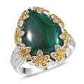 EverTrue African Malachite, White Zircon Ring in 18K YG Plated and Platinum Bond (Size 10.0) 20.00 ctw - Sticky add to cart bar