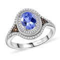 D'Joy Tanzanite, Natural Champagne and White Diamond 1.75 ctw Ring in Rhodium Over Sterling Silver (Size 10.0) - Sticky add to cart bar