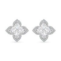 Clover Cut Moissanite 2.40 ctw Royal Bloom Earrings in Rhodium Over Sterling Silver