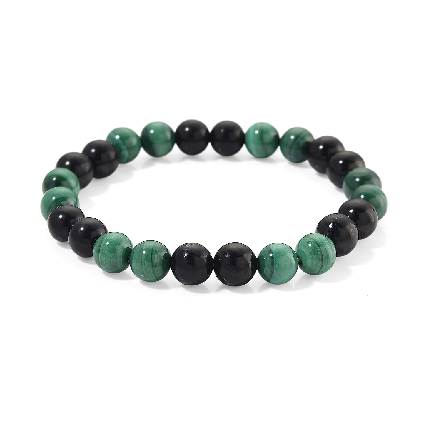 African Malachite and Shungite 100.00 ctw Beaded Stretch Bracelet