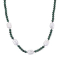 D'Joy African Malachite 120.00 ctw and White Shell Pearl Beaded Necklace in Rhodium Over Sterling Silver 18-20 Inches - Sticky add to cart bar