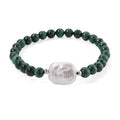 African Malachite 70.00 ctw and White Shell Pearl Beaded Stretch Bracelet - Sticky add to cart bar