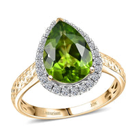 AAA Peridot and G-H SI Luxuriant Lab Grown Diamond 4.33 ctw Ring in 10K Yellow Gold (Size 10.0)