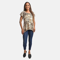 BRITANY BLACK Brown Animal Stretch Flutter Sleeve Blouse with Sequin - L