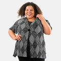 BRITANY BLACK Black Feather Faux Twinset Blouse with Sequin - L - Sticky add to cart bar