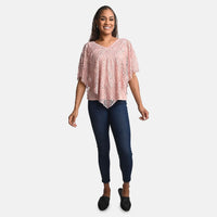 BRITANY BLACK Dusty Rose Stretch Lace 2 Layer Blouse with Sequin - XL