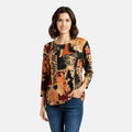 Brittany Black Red Floral Colorblock 3/4 Sleeve Blouse - L - Sticky add to cart bar