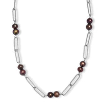 Bronze Dyed Pearl Paper Clip Chain Necklace in Stainless Steel 20 Inches
