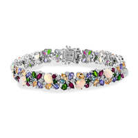 D'Joy Premium Ethiopian Welo Opal and Multi Gemstone 21.00 ctw Bracelet in Rhodium Over Sterling Silver (6.50 In)