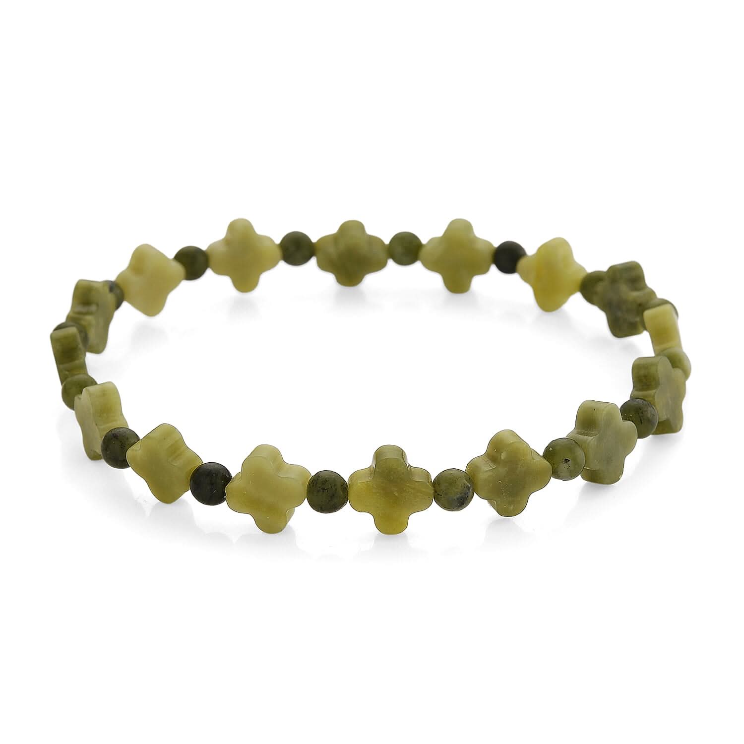 Connemara Marble 29.00 ctw Beaded Irish Clover Stretch Bracelet