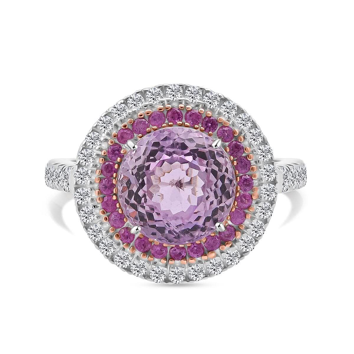 D'Joy AAA Patroke Kunzite and Multi Gemstone 4.80 ctw Ring in Vermeil RG and Rhodium Over Sterling Silver (Size 6.0)