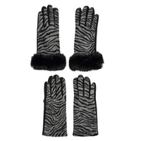 Tamsy Set of 2 Pairs Grey Zebra Printed Gloves with Touch Screen Function