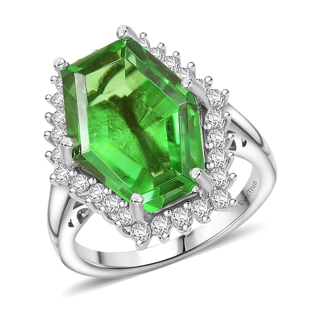 EverTrue Chartreuse Quartz (Triplet) and White Zircon 14.00 ctw Hidden Floral Ring in Platinum Bond (Size 10.0)