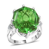 EverTrue Chartreuse Quartz, White Zircon Ring in Platinum Bond (Size 10.0) 17.25 ctw