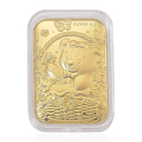 24K Yellow Gold Teddy Bear Sitting in Basket Embossed Sheet 10mg