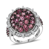 D'Joy Ouro Fino Rubellite and Moissanite 3.80 ctw Floral Bloom Ring in Rhodium Over Sterling Silver