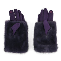 Tamsy Dark Purple Faux Fur Gloves with Screen Touch Function