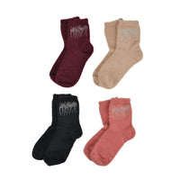 Tamsy Beige Polyester, Crystal Set of 4 Pair Socks