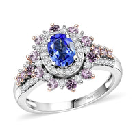 D'Joy Premium Tanzanite, Multi Gemstone Ring in Rhodium Over Sterling Silver (Size 10.0) 1.75 ctw