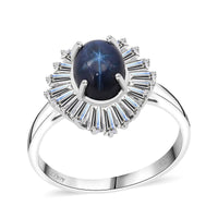 D'Joy Premium Blue Star Sapphire (DF) and Moissanite 3.15 ctw Ring in Rhodium Over Sterling Silver (Size 10)