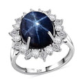 Premium Blue Star Sapphire (DF) and Moissanite 9.15 ctw Starborn Majesty Ring in 10K White Gold (Size 10.0) - Sticky add to cart bar