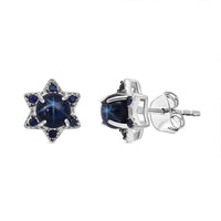 D'Joy Premium Blue Star Sapphire (DF) and Blue Sapphire 1.75 ctw Stud Earrings in Rhodium Over Sterling Silver