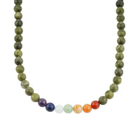 Connemara Marble with Multi Gemstone 340.00 ctw Seven Chakra Beaded Necklace in Stainless Steel 21 Inches