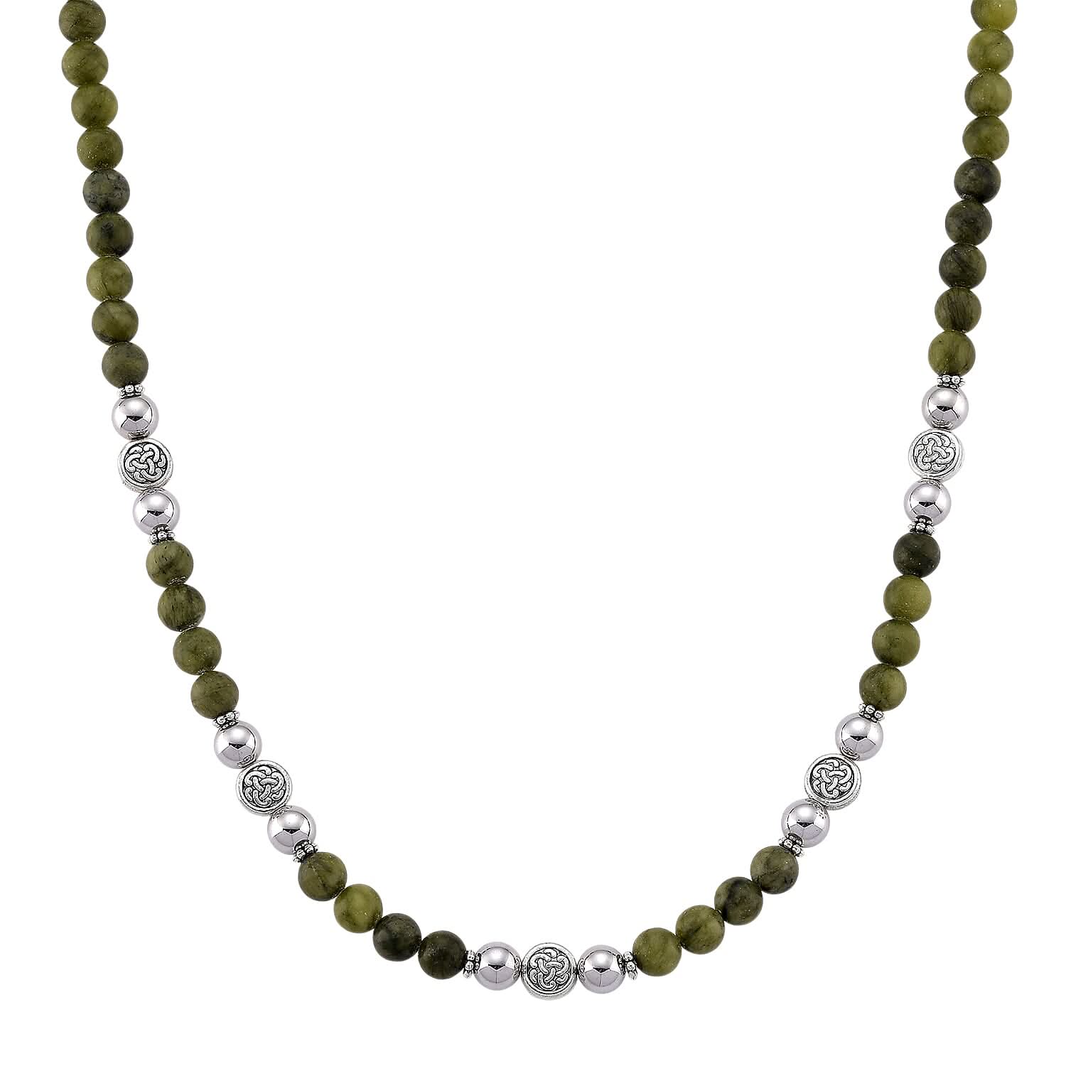 Connemara Marble and Terahertz 330.00 ctw Celtic Harmony Beaded Necklace in Silvertone 19-21 Inches