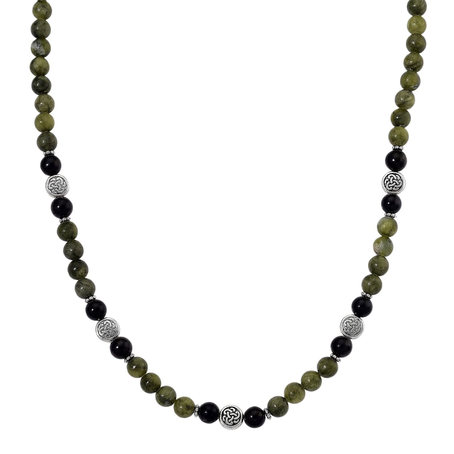 Connemara Marble and Shungite 250.00 ctw Celtic Harmony Beaded Necklace in Silvertone 19-21 Inches
