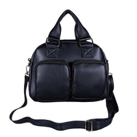 Passage Black Faux Leather Satchel Bag with Front Pocket (10.24"x7.48"x3.94")