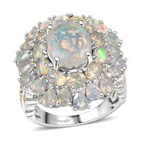 D'Joy Premium Ethiopian Welo Opal Ring in Rhodium Over Sterling Silver (Size 10.0) 5.30 ctw
