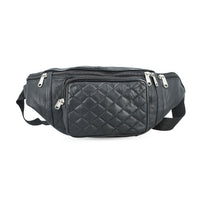 Tamsy Black Genuine Leather Fanny Pack with RFID Protection (17.5x6.5)