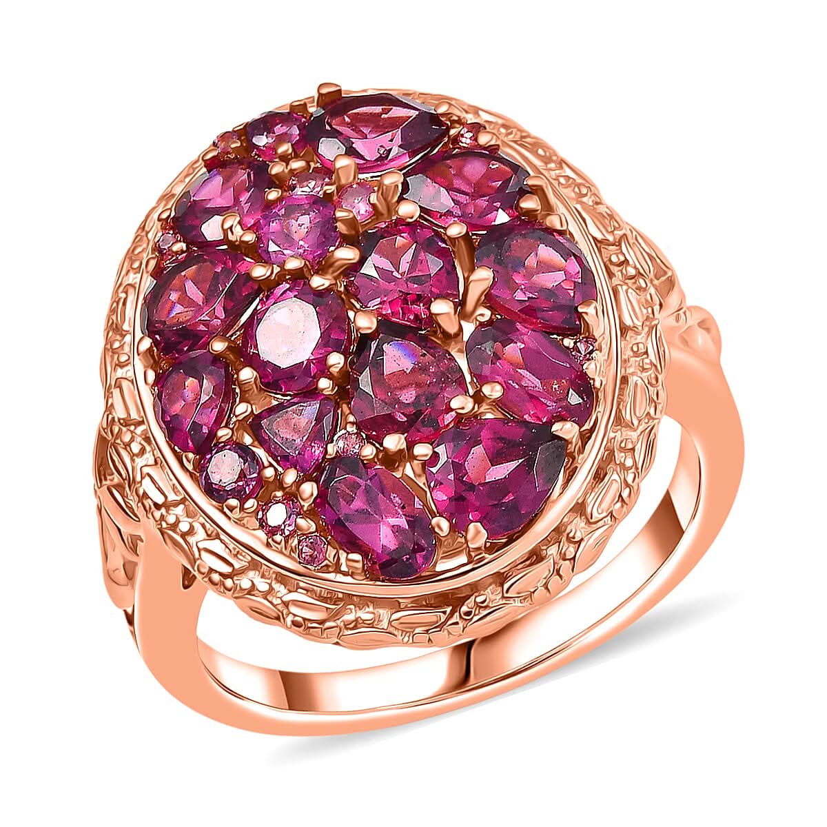 EverTrue Orissa Rhodolite Garnet Ring in 18K RG Plated (Size 10.0) 4.80 ctw
