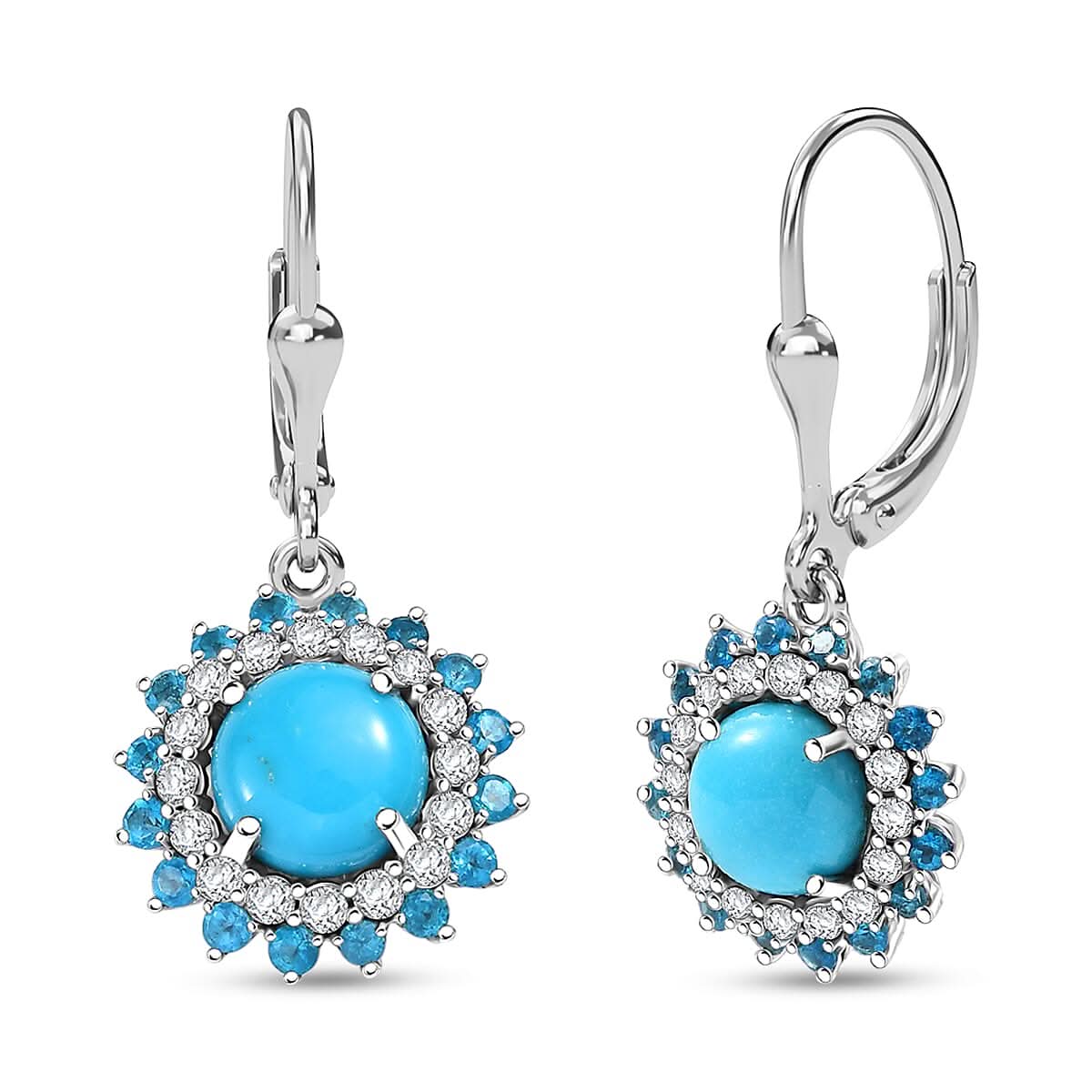 D'Joy Premium Sleeping Beauty Turquoise and Multi Gemstone 3.55 ctw Ocean Bloom Earrings in Rhodium Over Sterling Silver