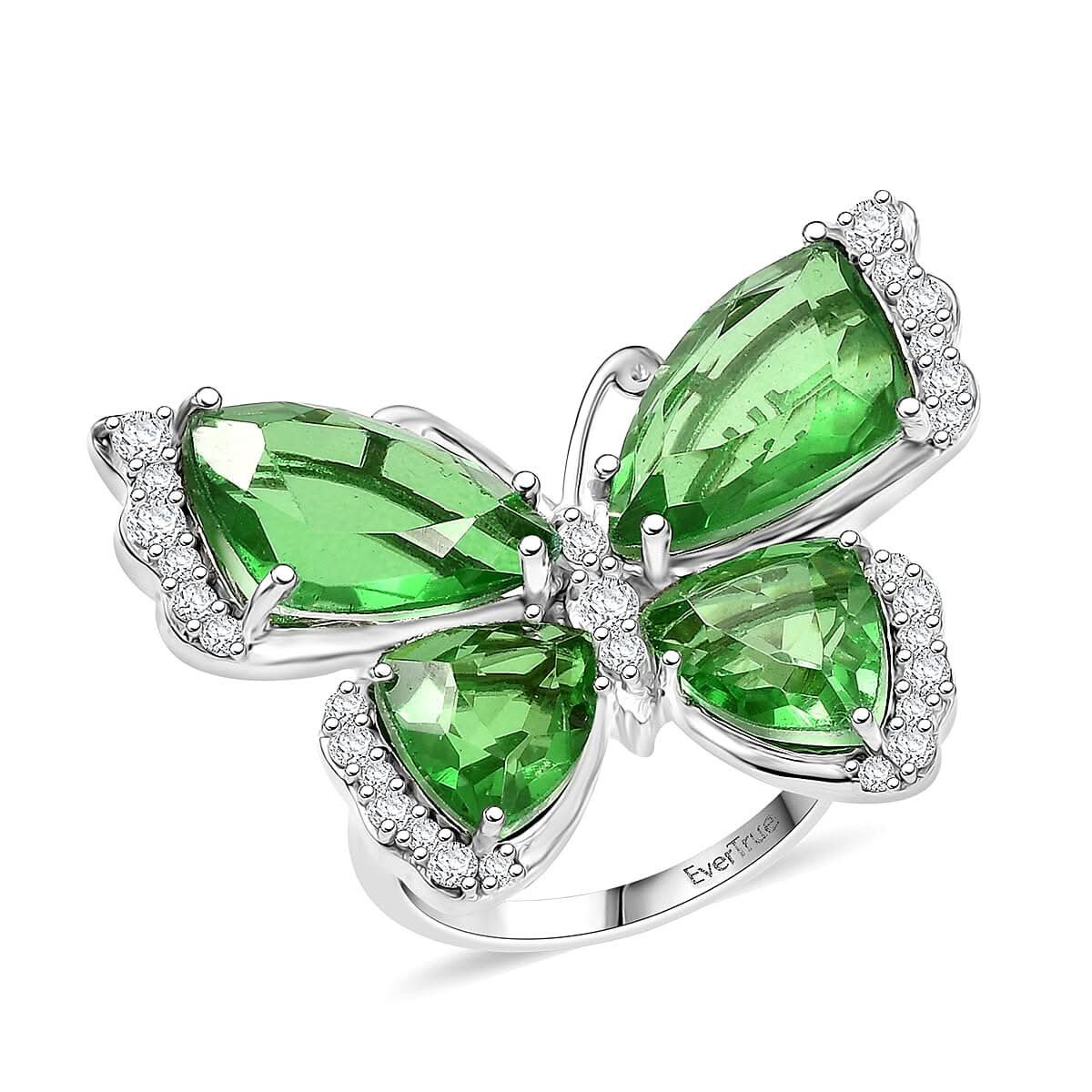 EverTrue Chartreuse Quartz, White Zircon Butterfly Ring in Platinum Bond (Size 10.0) 14.15 ctw