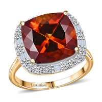 Certified & Appraised AAA Santa Ana Madeira Citrine and Luxuriant Lab Grown Diamond G-H SI 7.75 ctw Ring in 10K Yellow Gold